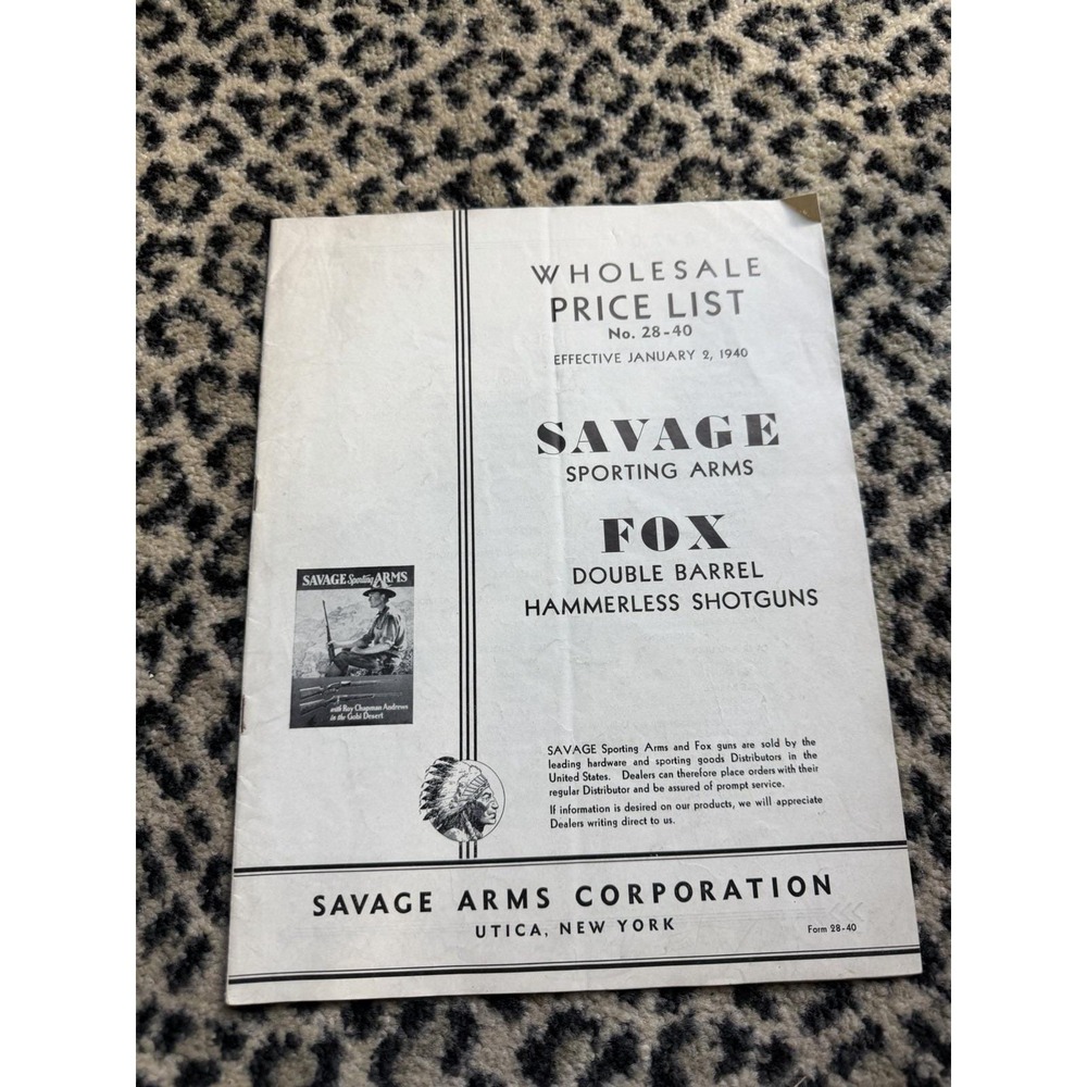 1940 Savage Arms Wholesale Price List Fox Shotguns Rifles Gun Catalog Utica NY